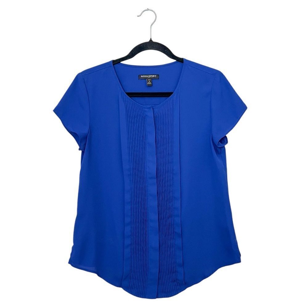 Banana Republic Royal Blue Short Sleeve Button-Front Blouse